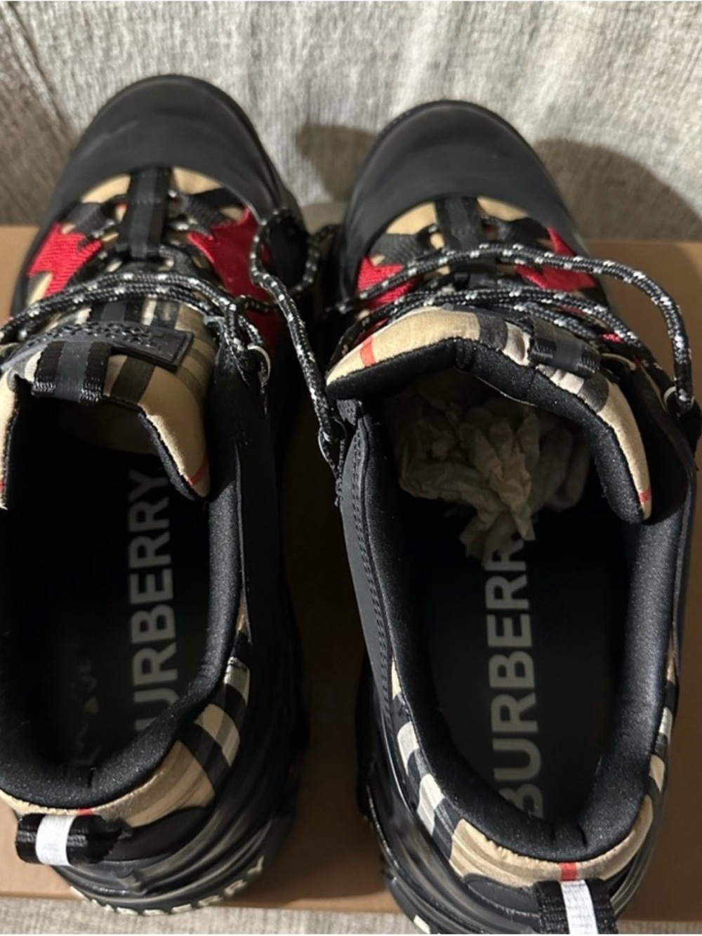 Burberry Black, Red & Beige Check Trail Sneakers - Picture 5 of 10